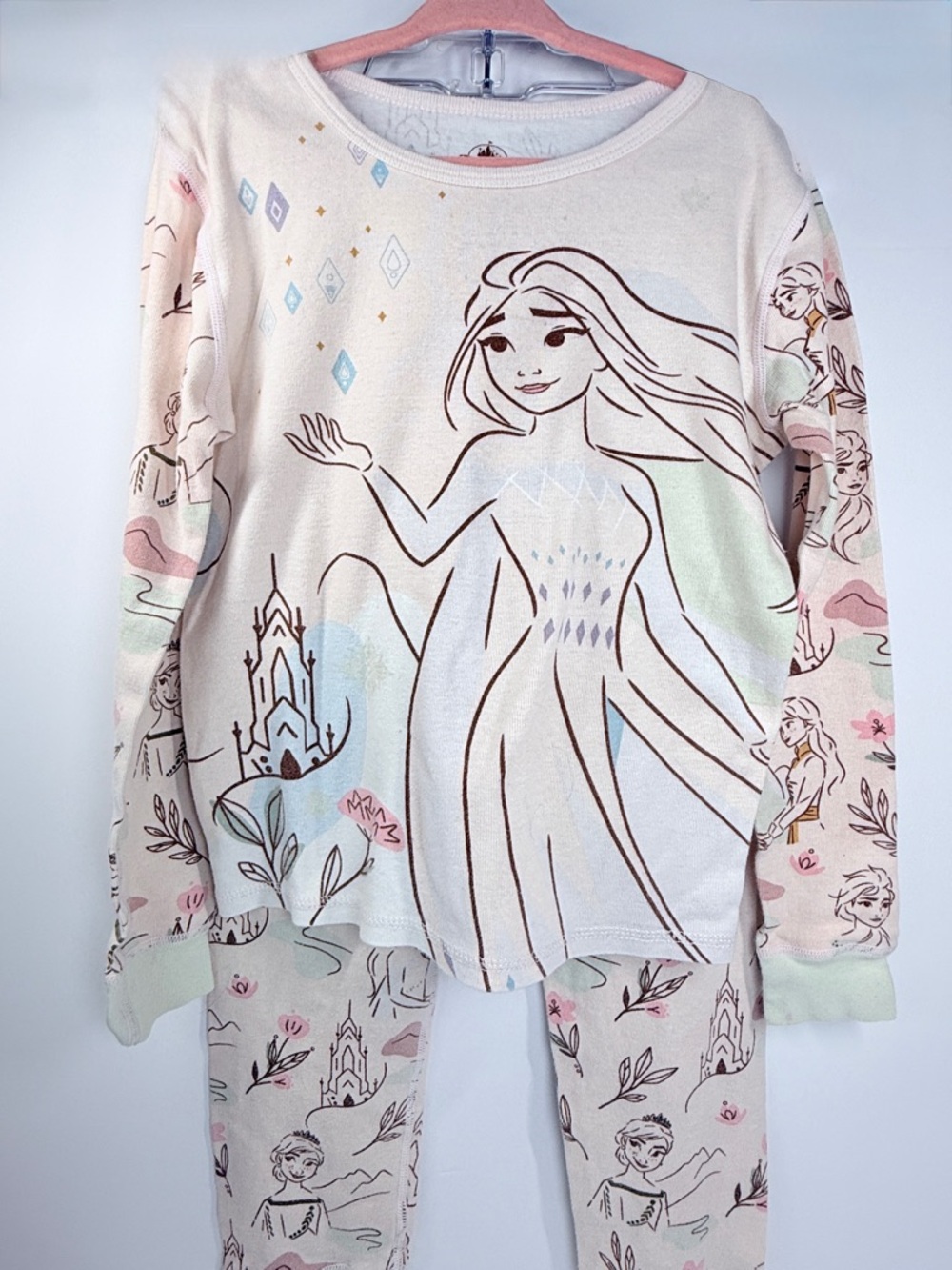 Disney Frozen Elsa Girls' Pastel Cream & Pink Pajama Set | Girls’ Size 8